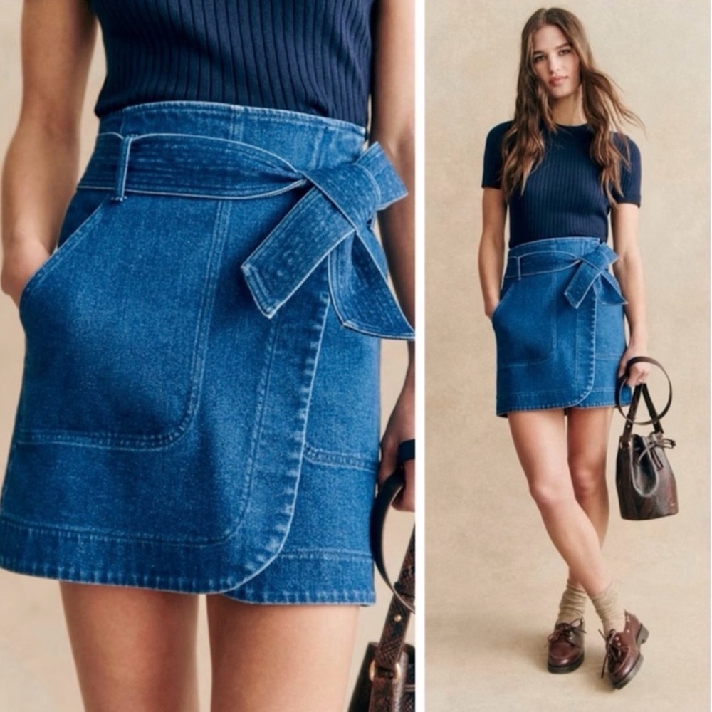Sezane Lana denim wrap skirt size 34 French girl jeans